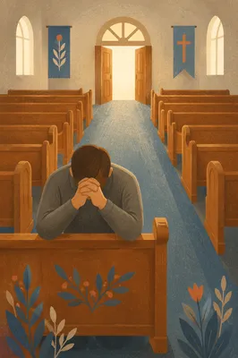 Man Praying Alone in Quiet Chapel