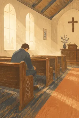 Solitary Prayer in a Wooden Chapel