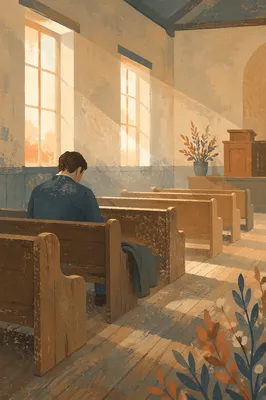 Man Praying Alone in Quiet Chapel