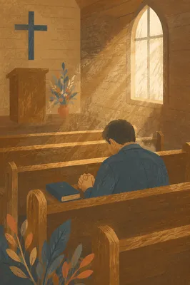 Solitary Prayer in a Wooden Chapel