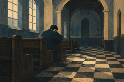 Solitary Prayer in Historic Chapel Pew