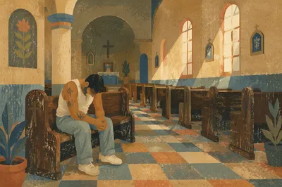Solitary Prayer in an Old Church Pew