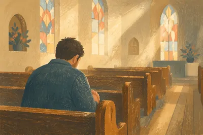 Solitary Prayer in Quiet Church Pew