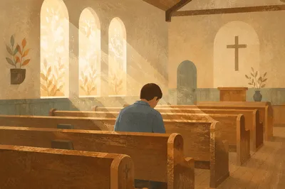 Solitary Prayer in Church Pew