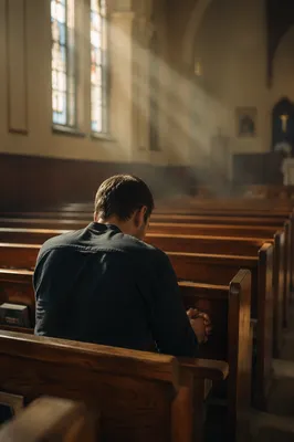 Solitary Prayer in Quiet Church Pew