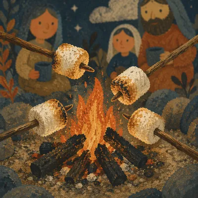 Roasting Marshmallows Over Cozy Campfire Flames