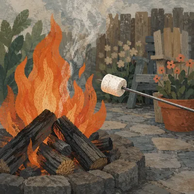 Marshmallow Roasting by Cozy Backyard Campfire