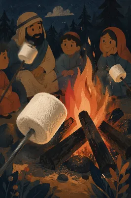 Marshmallows Roasting Over Rustic Campfire