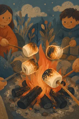 Marshmallows Roasting Over Cozy Campfire Flames