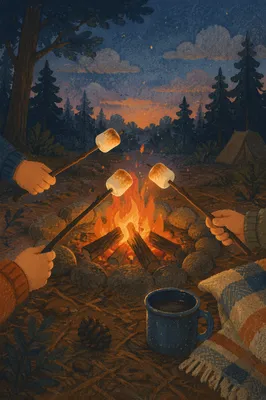 Marshmallows Roasting by Twilight Campfire