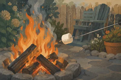Marshmallow Roasting Beside Cozy Backyard Campfire