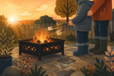 Marshmallows Roasting by Backyard Campfire