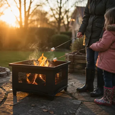 Marshmallows Roasting by Backyard Campfire