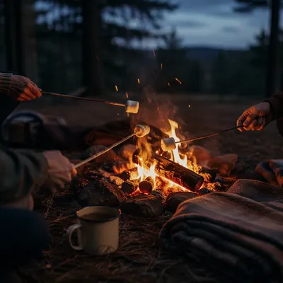 Marshmallows Roasting by Cozy Twilight Campfire