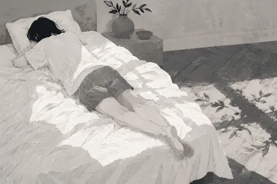 Minimalist Bedroom Morning Sunlight on White Linen
