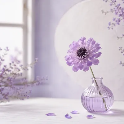 Minimalist Purple Flower on White Desk