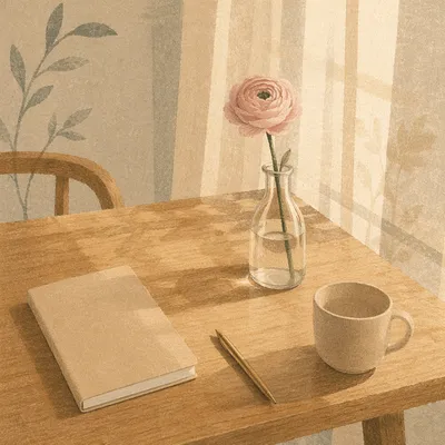 Minimalist Desk with Ranunculus by Window