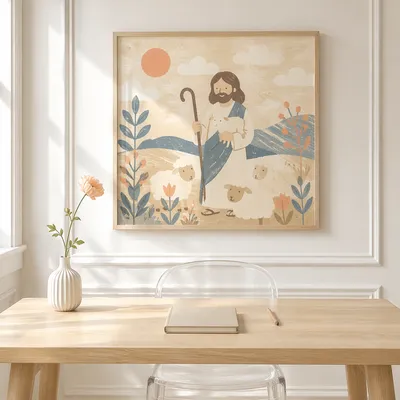 Minimalist Desk with Peach Flower Accent