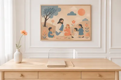 Minimalist Desk with Peach Flower Accent