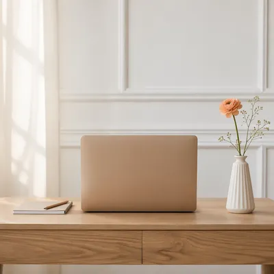 Minimalist Desk with Single Flower Vase