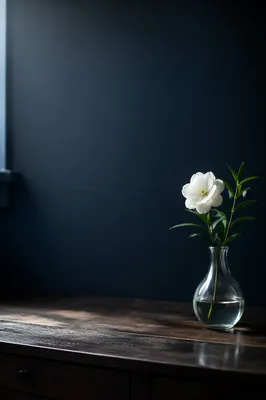 Minimalist Desk With White Flower Vase