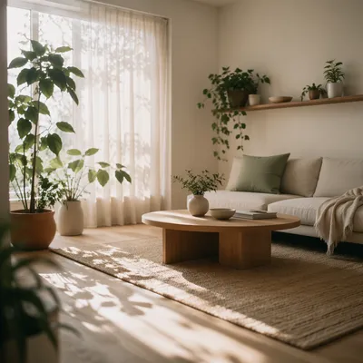 Serene Minimalist Living Room with Indoor Plants