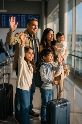 Multicultural Family Waving at Airport Departure