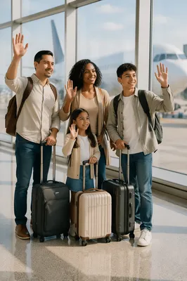 Family Waving Goodbye at Airport Terminal