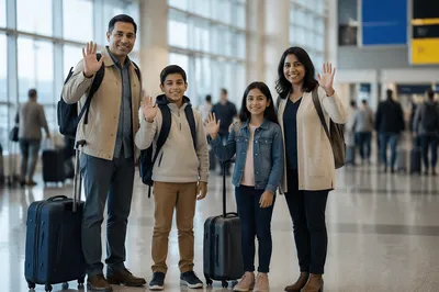 Family Waving Goodbye at Airport Terminal