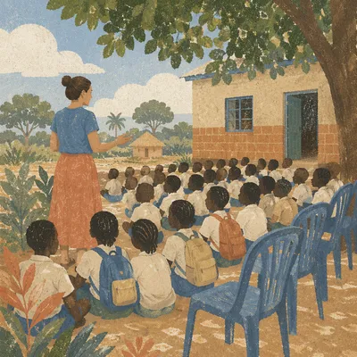 Missionary Teaching Children Beneath African Trees