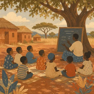 Missionary Teaching Children Beneath Acacia Tree