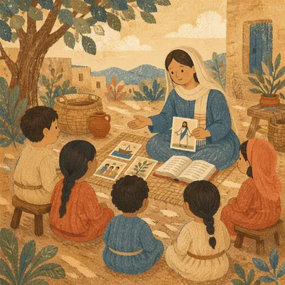 Missionary Teaching Children Beneath Acacia Tree