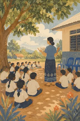 Missionary Teaching Children Under African Tree