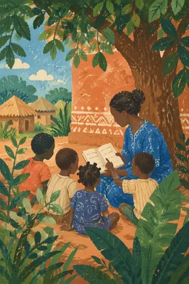 Missionary Teaching Children Beneath African Tree