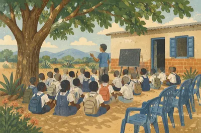 Missionary Teaching Children Beneath African Trees