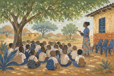 Missionary Teaching Children Under African Tree
