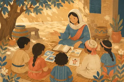 Missionary Teaching Children Beneath Acacia Tree