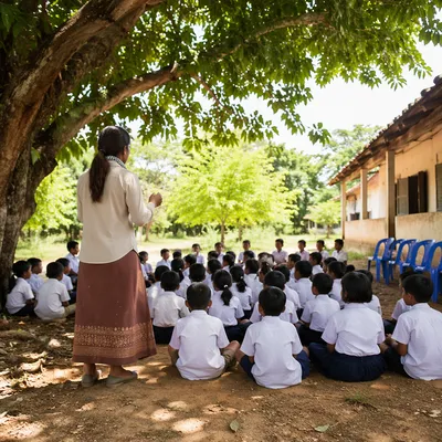 Outdoor Missionary Teaching Children in Africa