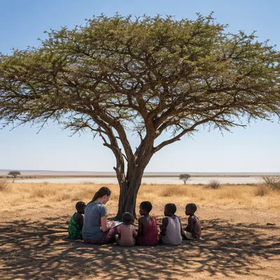 Missionary Teaching Children Beneath Acacia Tree