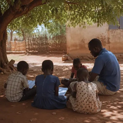 Missionary Teaching Children Under African Tree