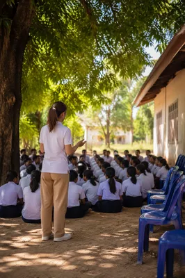 Missionary Teaching Children Beneath African Shade Tree