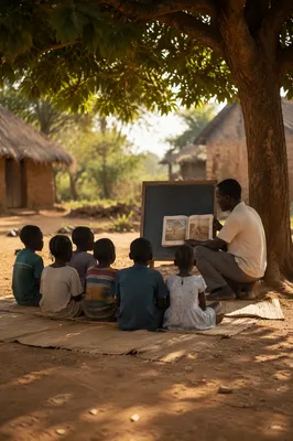 Missionary Educator Teaching Children Beneath African Tree
