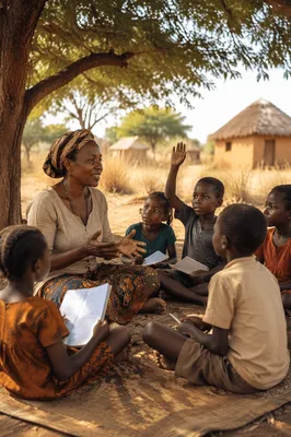Woman Teaching Children Beneath Acacia Tree