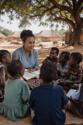 Woman Teaching Children Beneath Acacia Tree