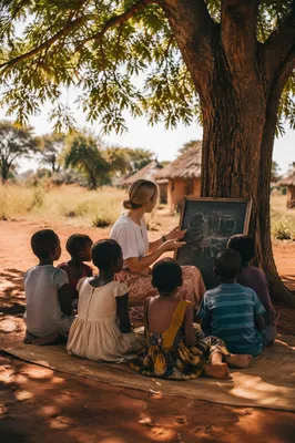 Missionary Teaching Children Beneath Acacia Tree