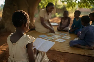 Missionary Teaching Children Under African Tree
