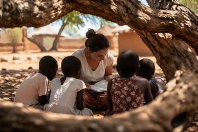 Missionary Teaching Children Beneath African Tree