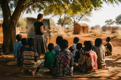 Missionary Teaching Children Under Acacia Tree
