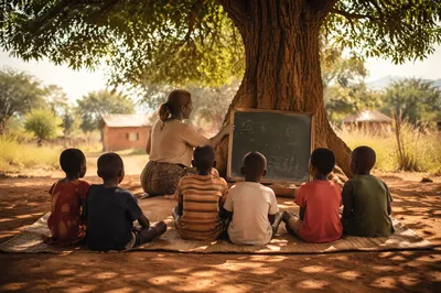 Missionary Teaching Children Under Acacia Tree