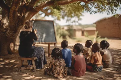 Missionary Teaching Children Beneath African Tree